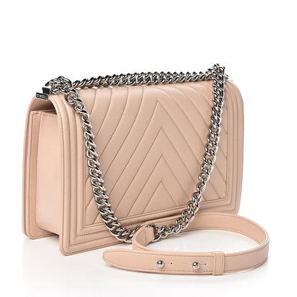 Chanel Calfskin Chevron Quilted New Medium Boy Flap Beige 2 of 11
