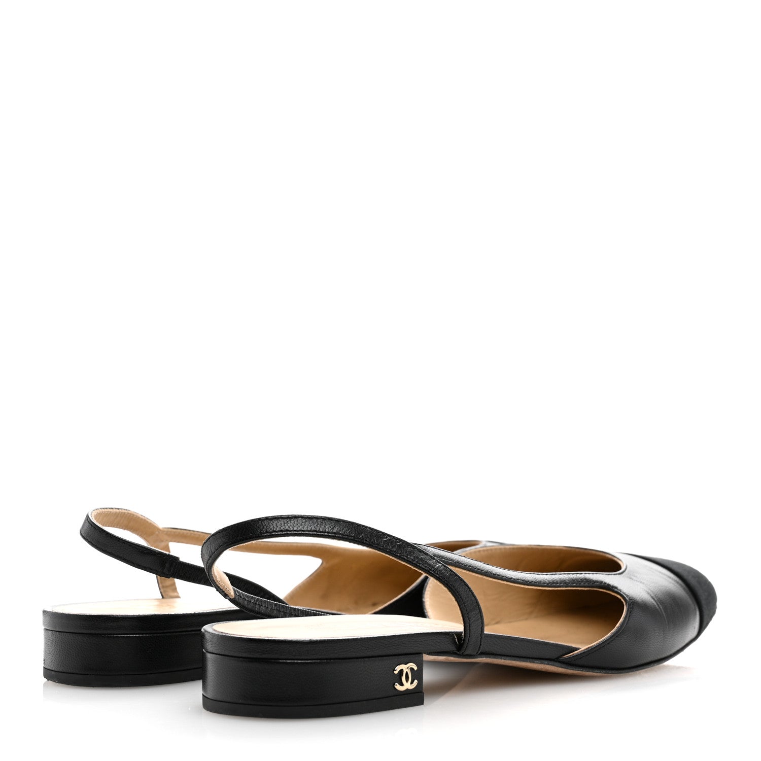 Chanel Goatskin Grosgrain Cap Toe CC Slingback Flats 39.5 Black 5 of 14