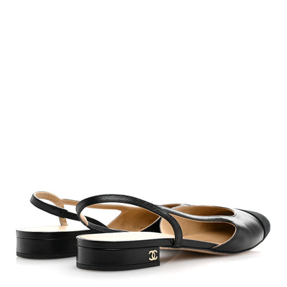Chanel Goatskin Grosgrain Cap Toe CC Slingback Flats 39.5 Black 5 of 14