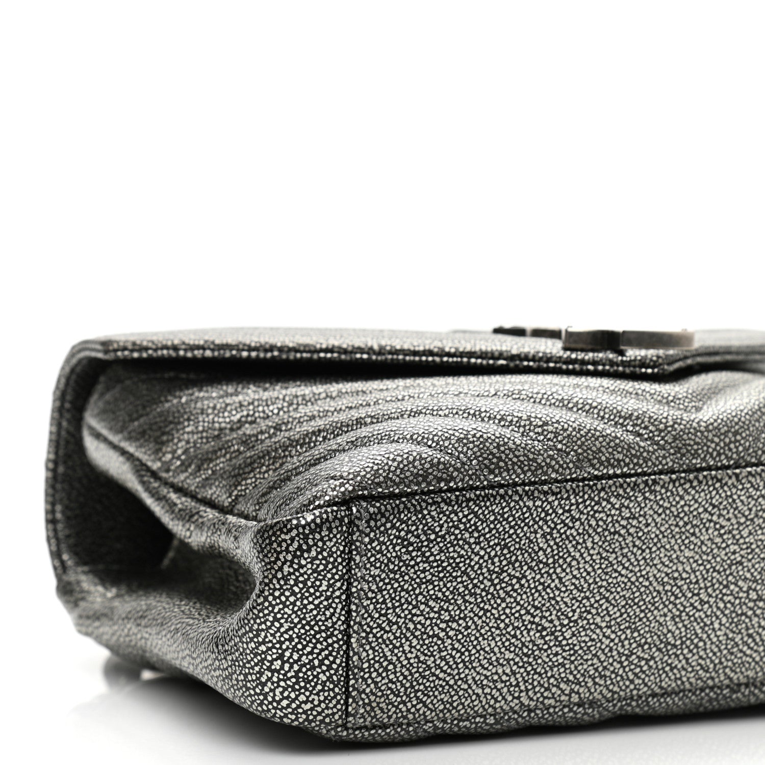 Saint Laurent Metallic Grain De Poudre Matelasse Chevron Monogram Medium College Bag Gunmetal 8 of 10