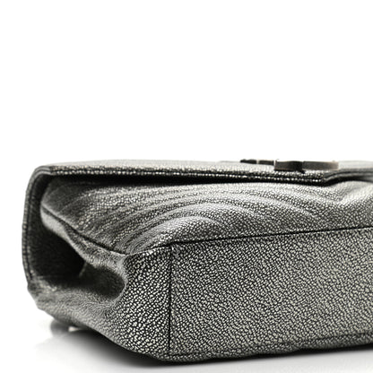Saint Laurent Metallic Grain De Poudre Matelasse Chevron Monogram Medium College Bag Gunmetal 8 of 10