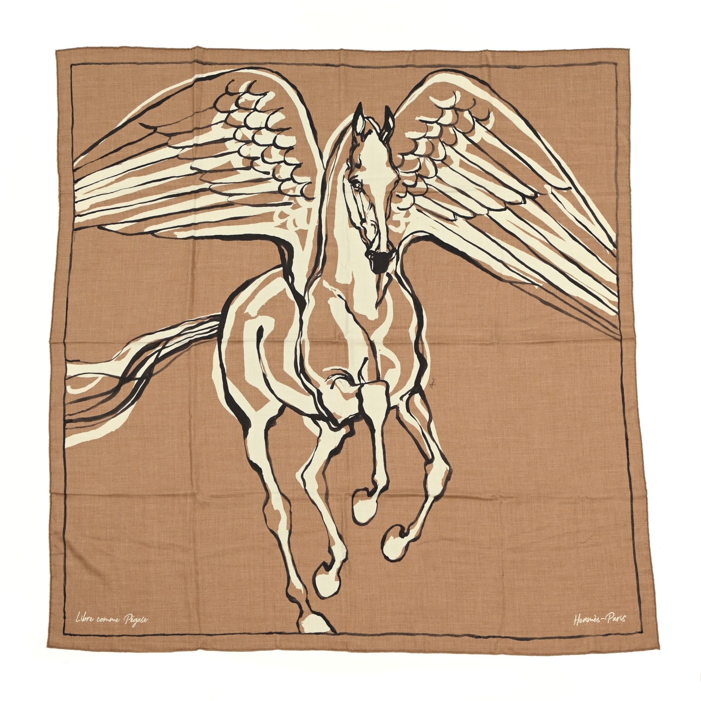 Cashmere Silk Libre Comme Pegase Shawl 140 Caramel Creme Black