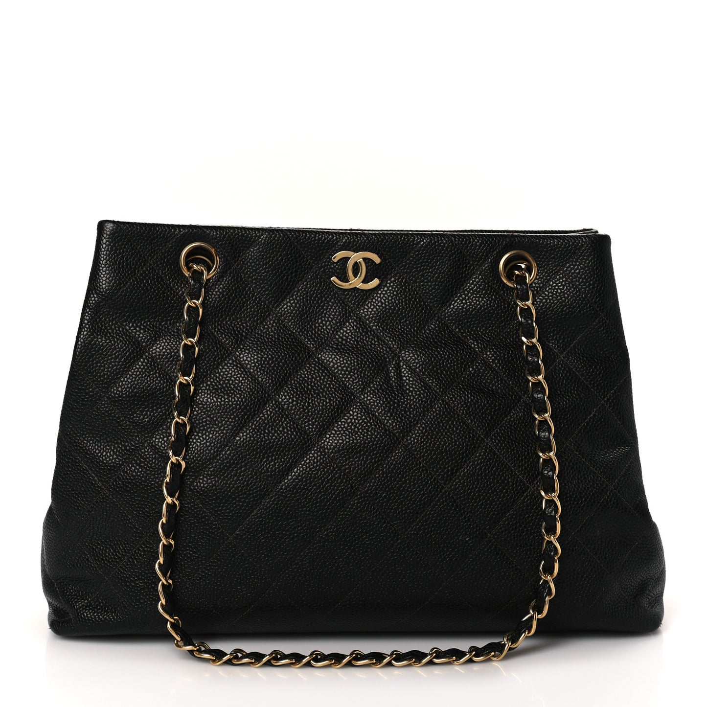 Caviar Quilted Shopping Tote Black