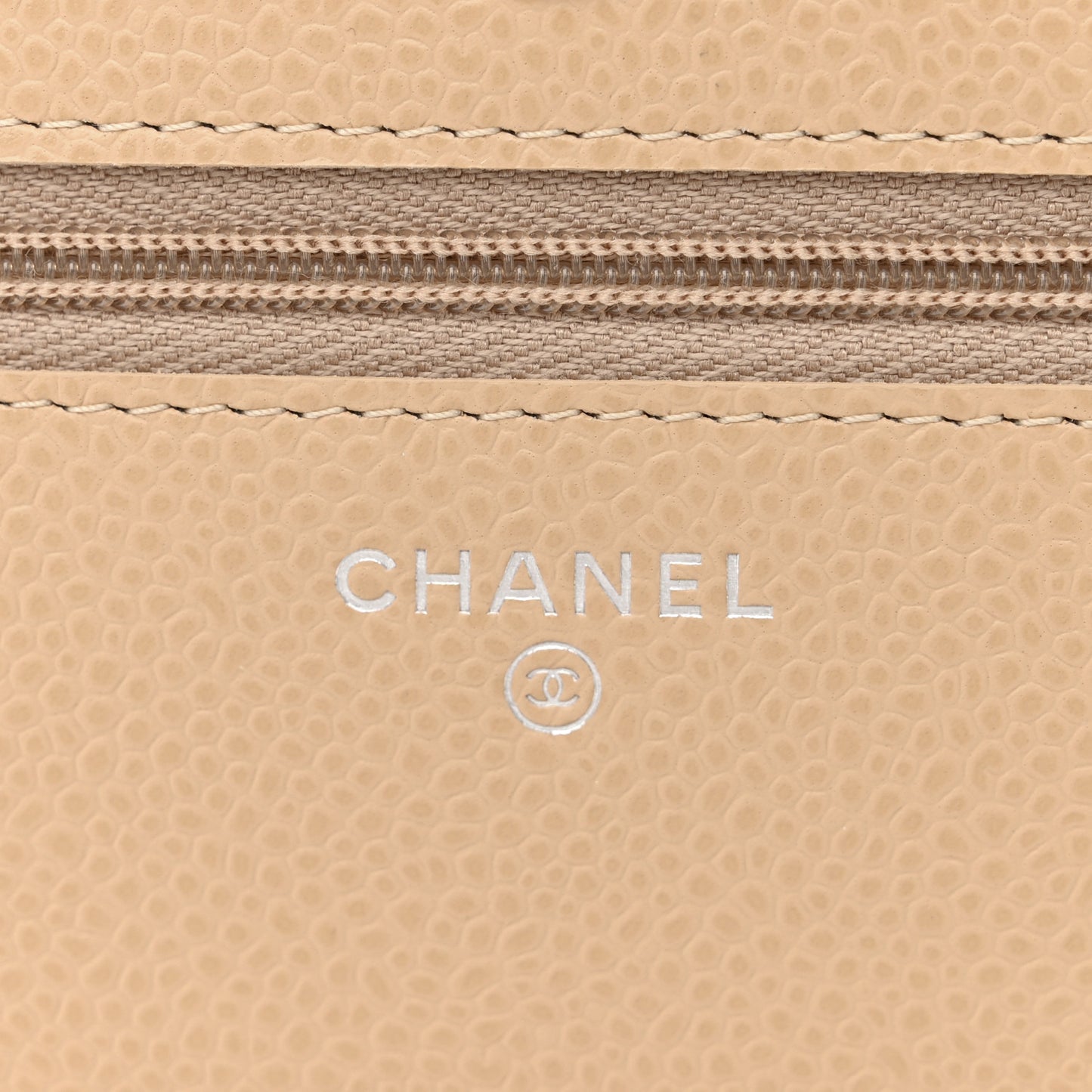 Caviar Quilted Wallet on Chain WOC Beige