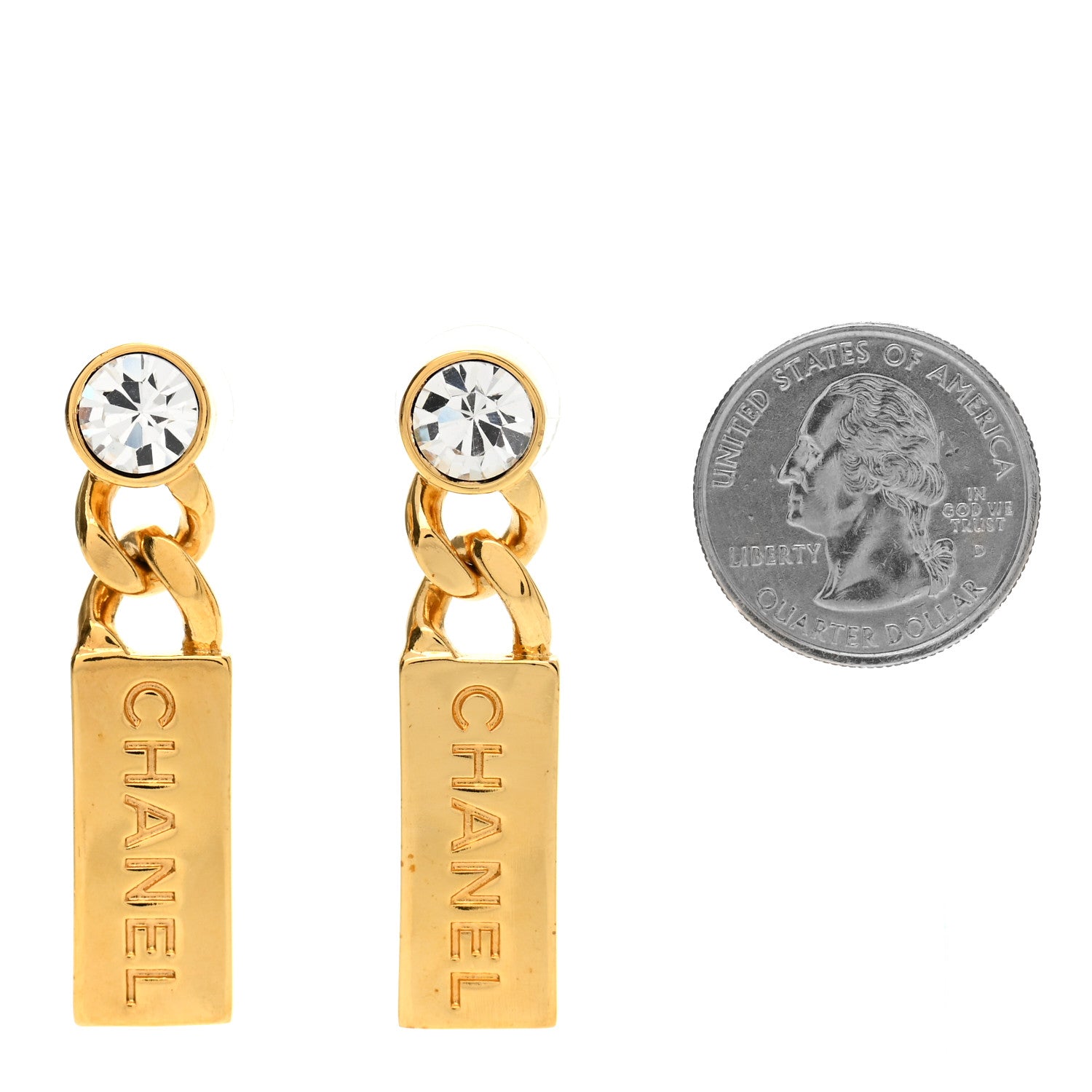 Chanel Crystal Tag Drop Earrings Gold 2 of 4