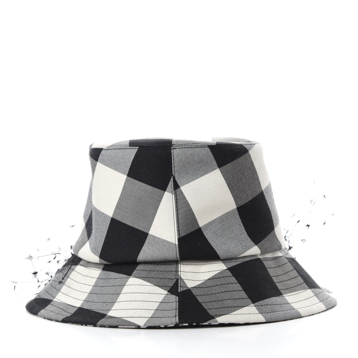 Cotton Large Brim Bucket Hat with Veil 56 Black White