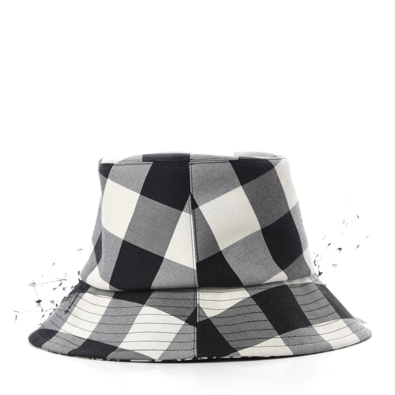 Christian Dior Cotton Large Brim Bucket Hat with Veil 56 Black White 5 of 9