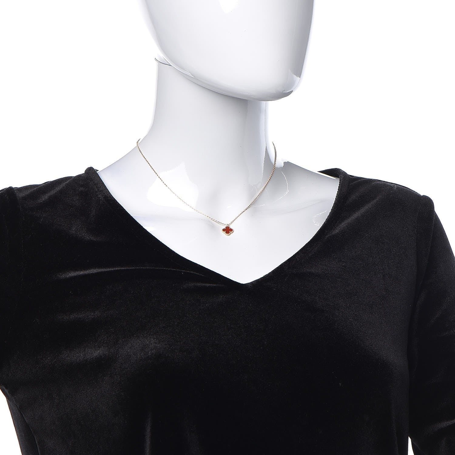Van Cleef & Arpels 18K Rose Gold Carnelian Sweet Alhambra Pendant Necklace 2 of 7