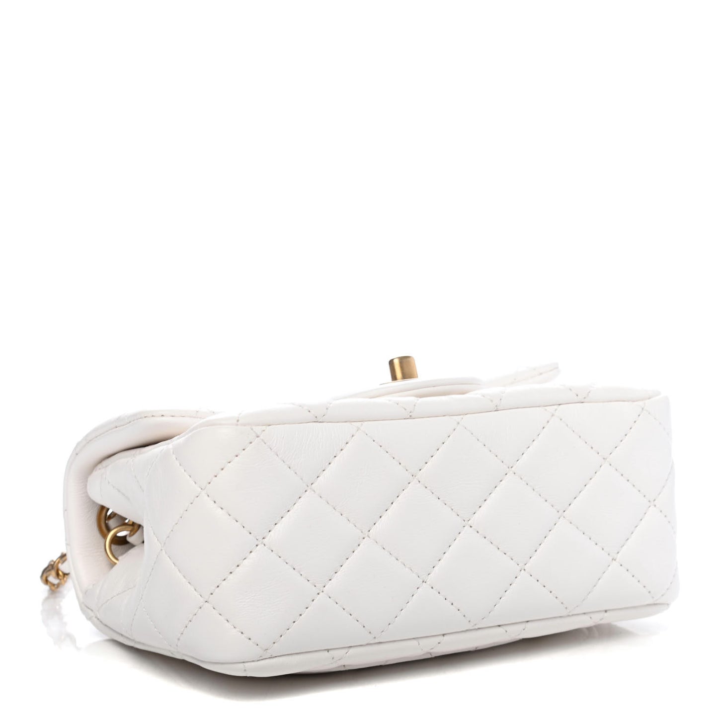 Lambskin Quilted Mini Pearl Crush Flap White