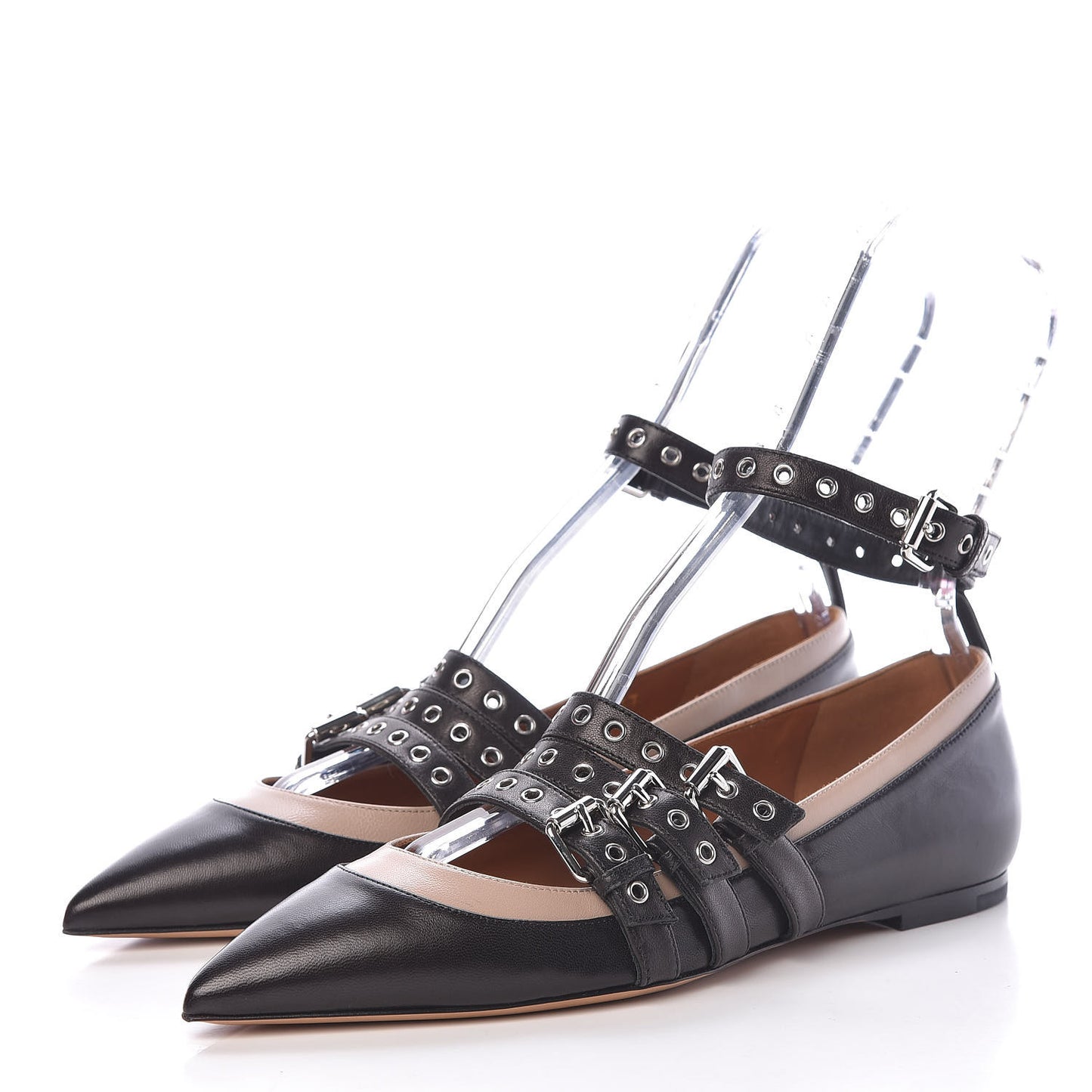 Calfskin Love Latch Ankle Strap Ballet Flats 37 Black Poudre