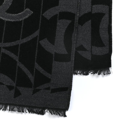 Chanel Wool Silk CC Scarf Grey Black 4 of 4