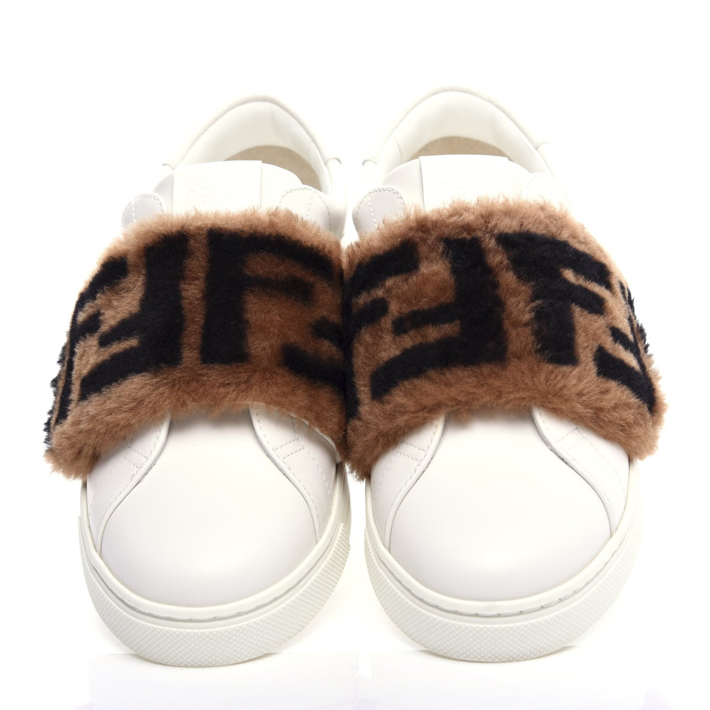 Vitello Shearling FF Velcro Slip On Sneakers 36 White