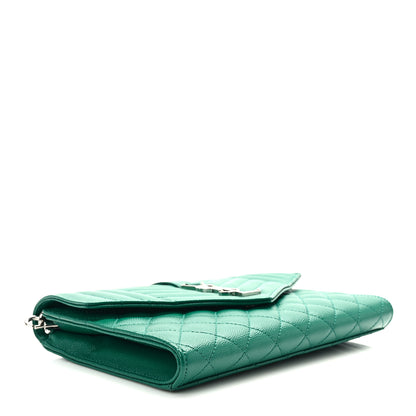 Saint Laurent Grain De Poudre Textured Mixed Matelasse Triquilt Monogram Clutch Green Field 3 of 7