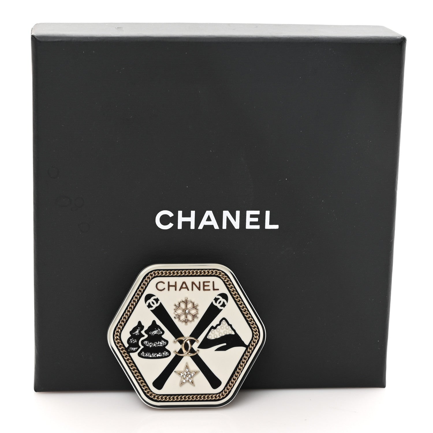Chanel Resin Crystal Chanel Neige Brooch Black Gold 4 of 4