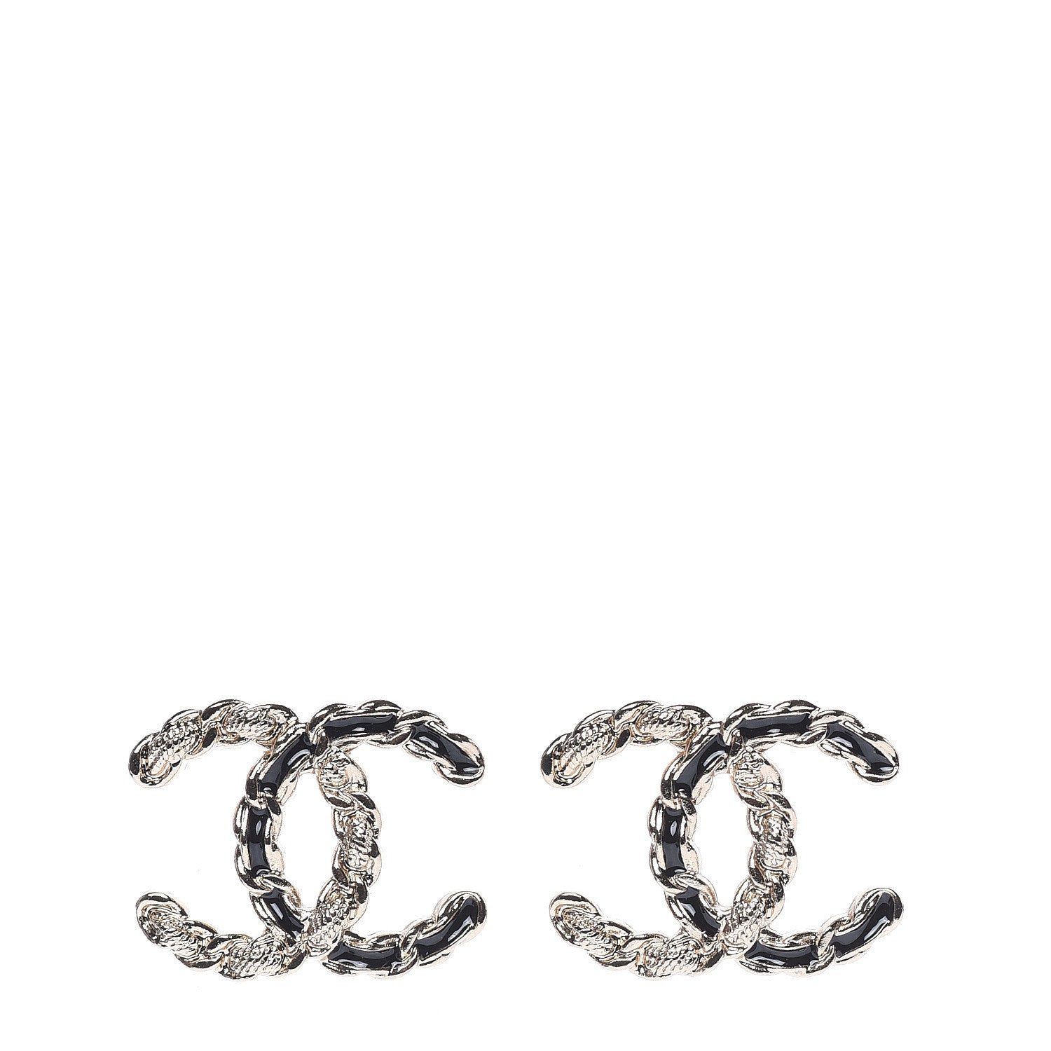 Chanel Enamel Metal Chain French New Wave CC Earrings Black Gold 1 of 5