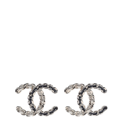 Chanel Enamel Metal Chain French New Wave CC Earrings Black Gold 1 of 5