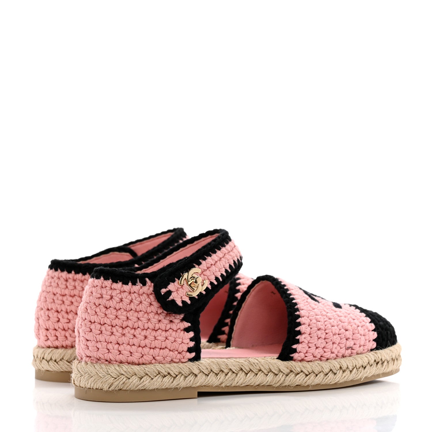 Chanel Braided Knit Cap Toe CC Ankle Strap Espadrilles 37 Light Pink Black 4 of 13