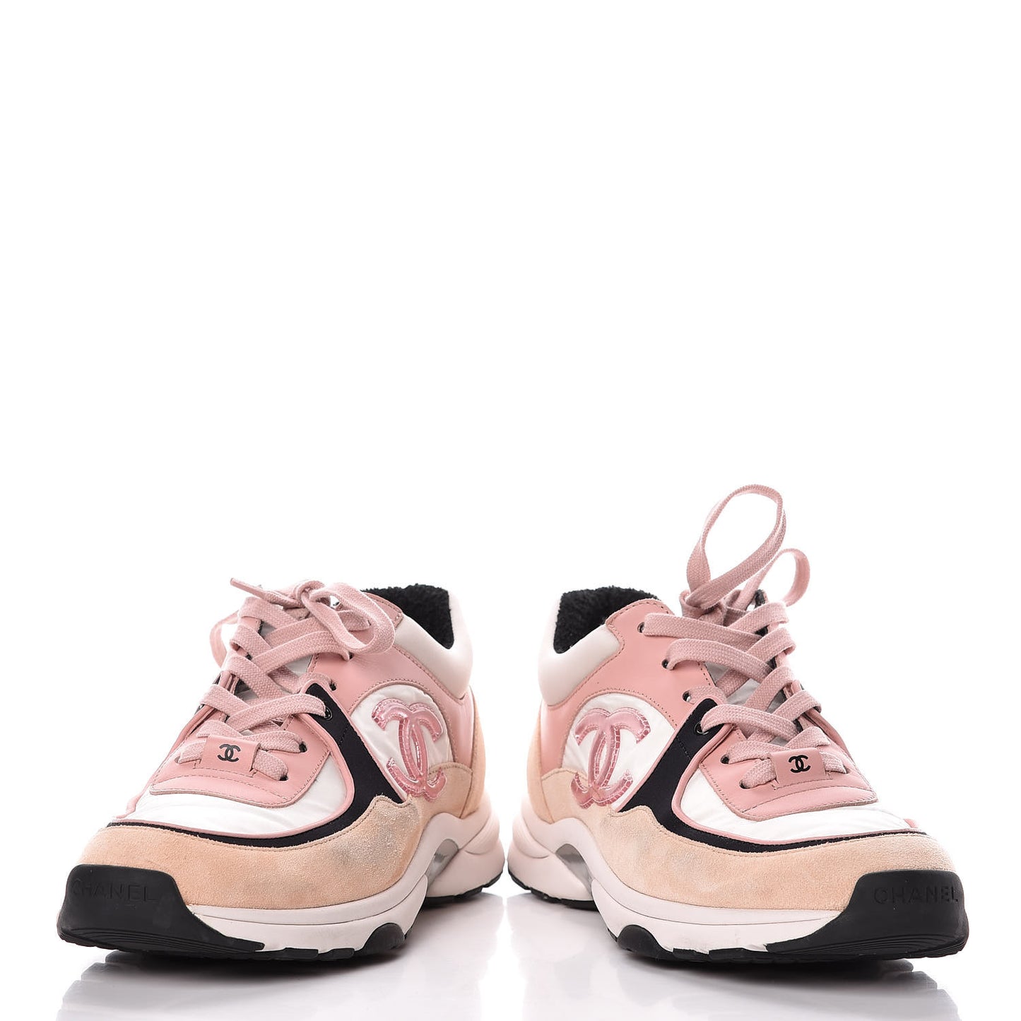 Nylon Lambskin Suede Calfskin CC Sneakers 38.5 Pink