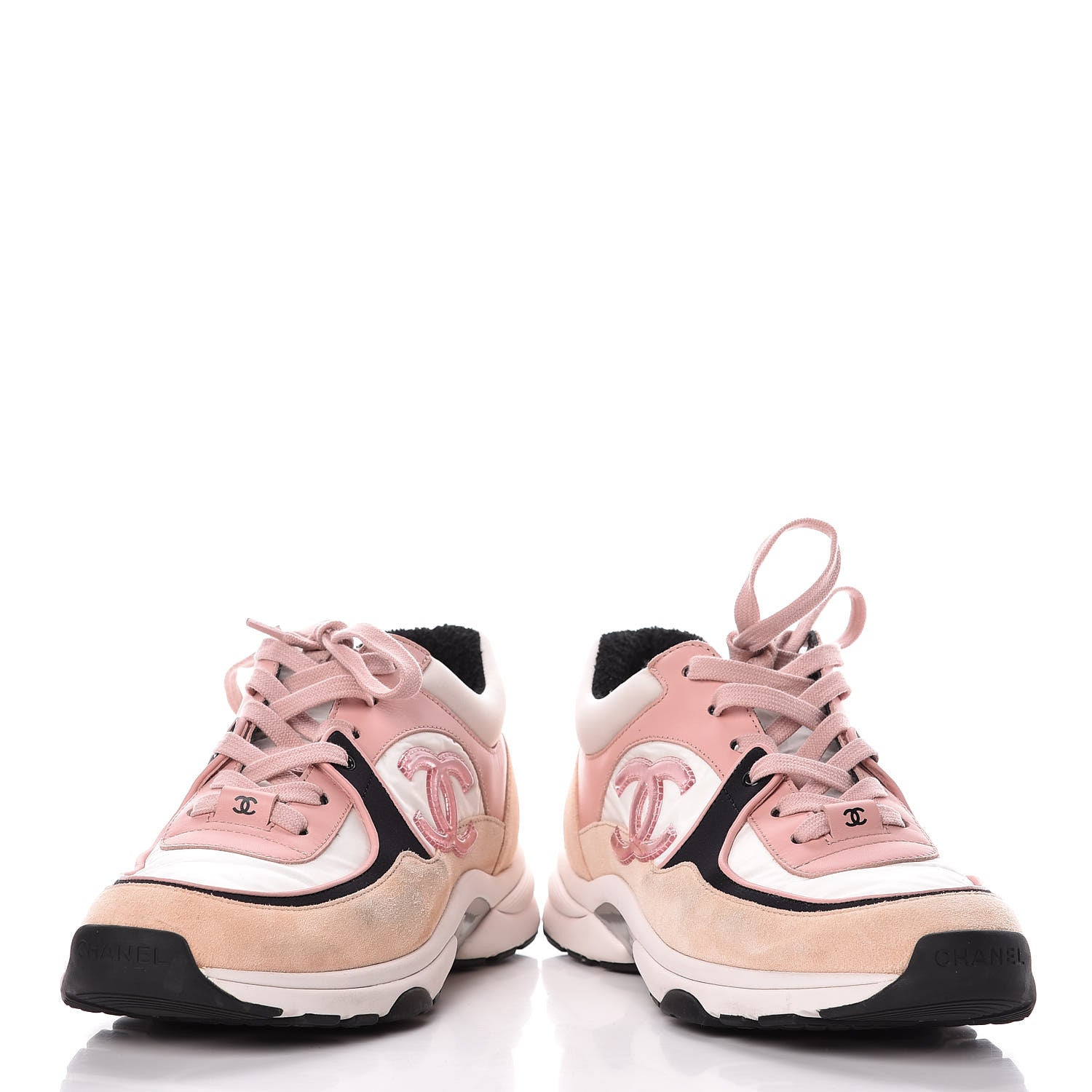 Chanel Nylon Lambskin Suede Calfskin CC Sneakers 38.5 Pink 6 of 12