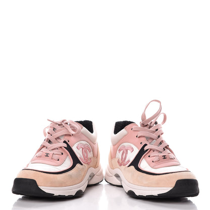 Chanel Nylon Lambskin Suede Calfskin CC Sneakers 38.5 Pink 6 of 12