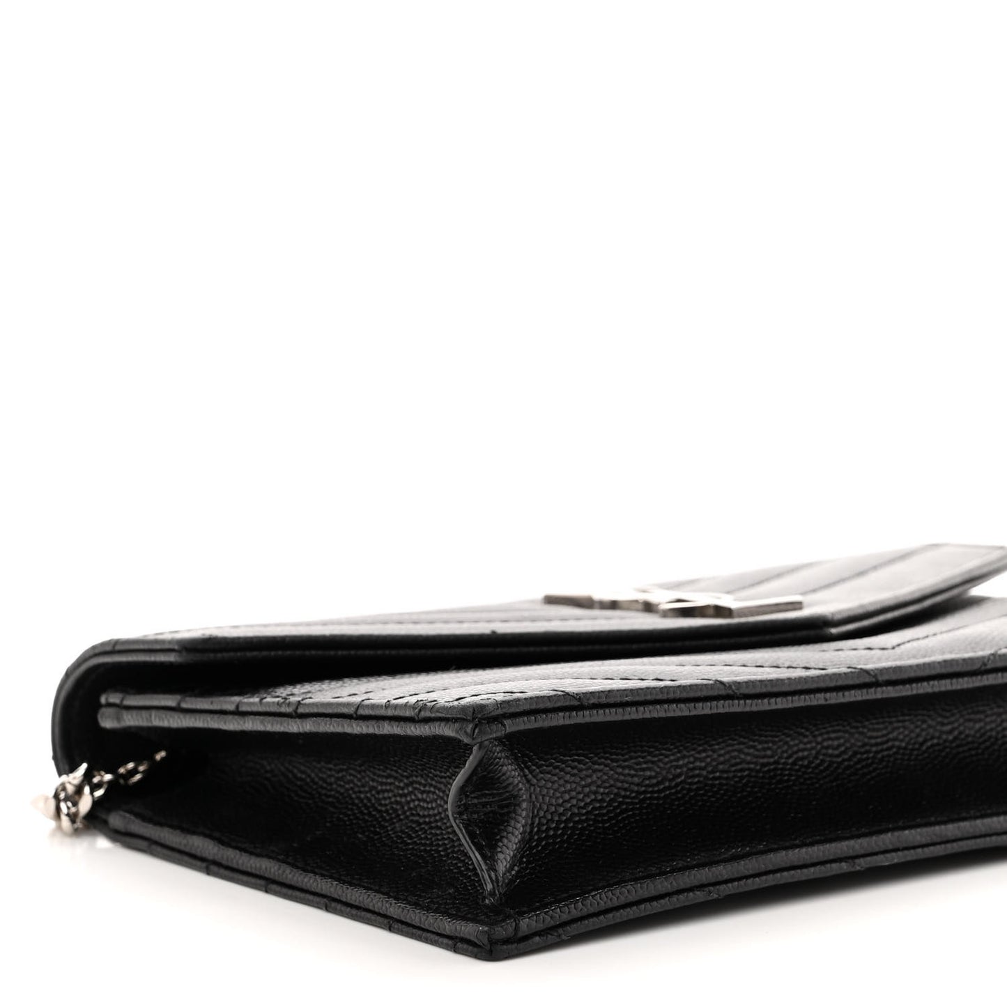 Grain De Poudre Matelasse Chevron Monogram Envelope Chain Wallet Black