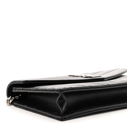 Saint Laurent Grain De Poudre Matelasse Chevron Monogram Envelope Chain Wallet Black 8 of 9