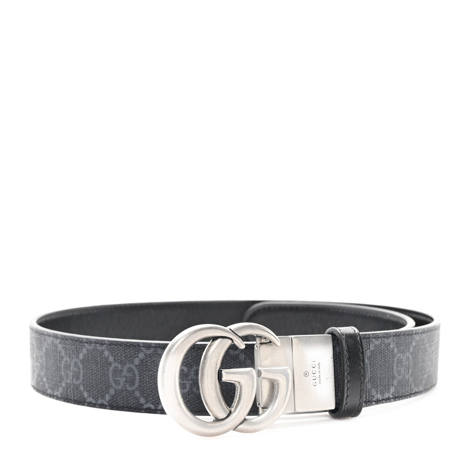 Gucci GG Supreme Monogram Plutone Calfskin Palladium Double G Reversible 30mm Belt 75 30 Black 1 of 4
