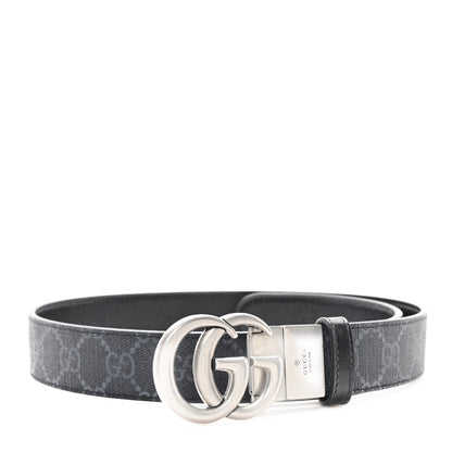 Gucci GG Supreme Monogram Plutone Calfskin Palladium Double G Reversible 30mm Belt 75 30 Black 1 of 4