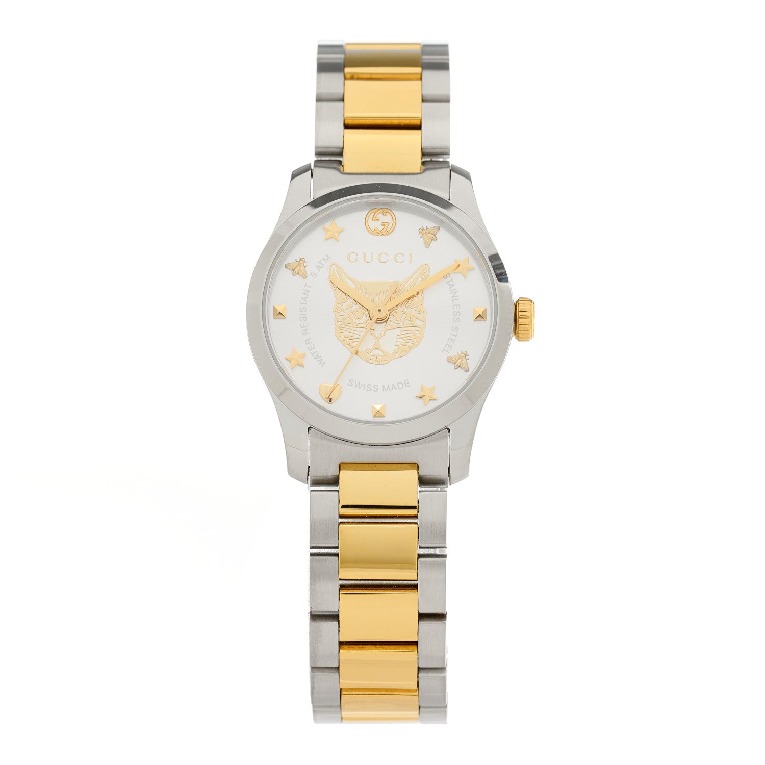 Gucci Stainless Steel 27mm G-Timeless Two Tone Cat Quartz Watch 1 of 4