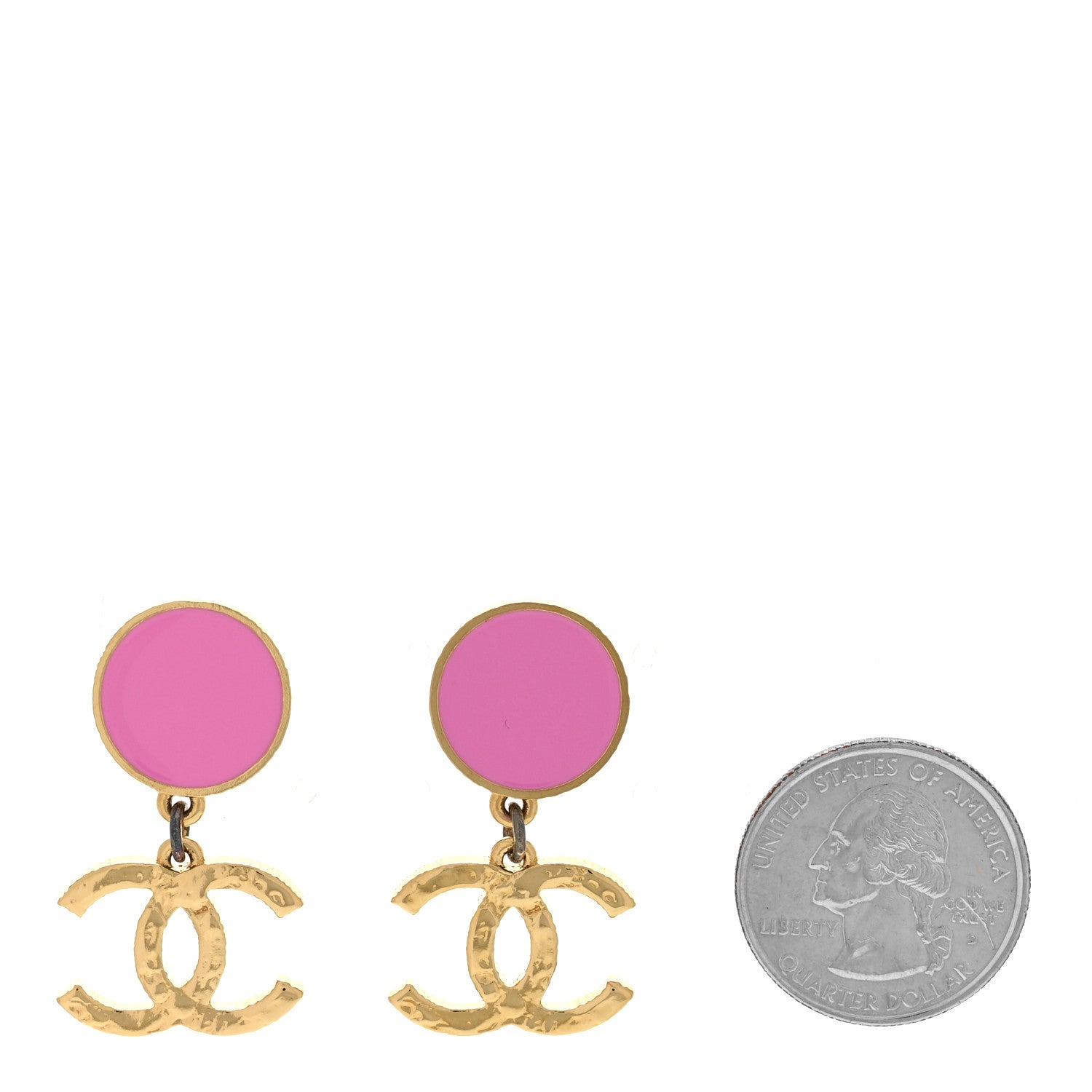 Chanel Enamel CC Drop Earrings Gold Pink 2 of 5