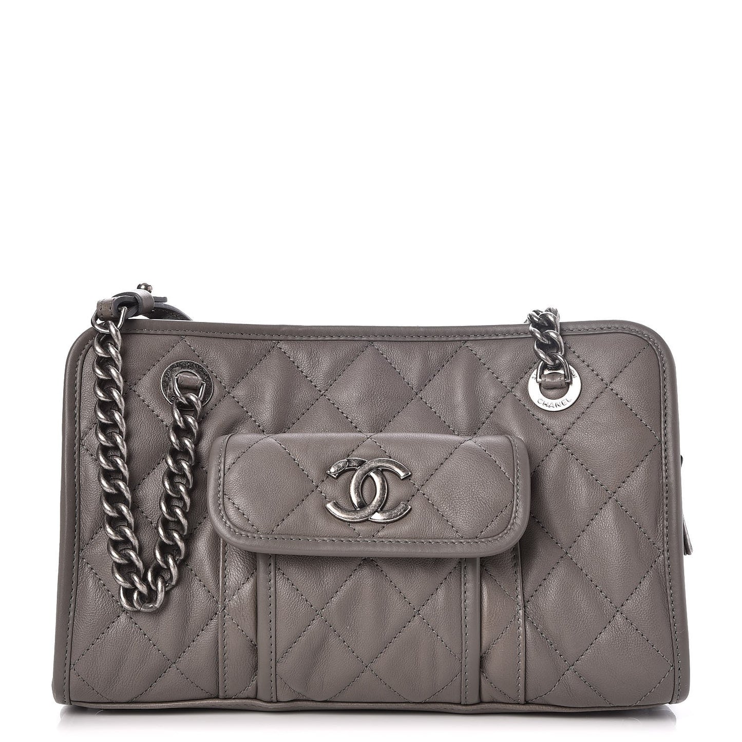 Calfskin Quilted Small Casual Riviera Zip Shoulder Bag Grey