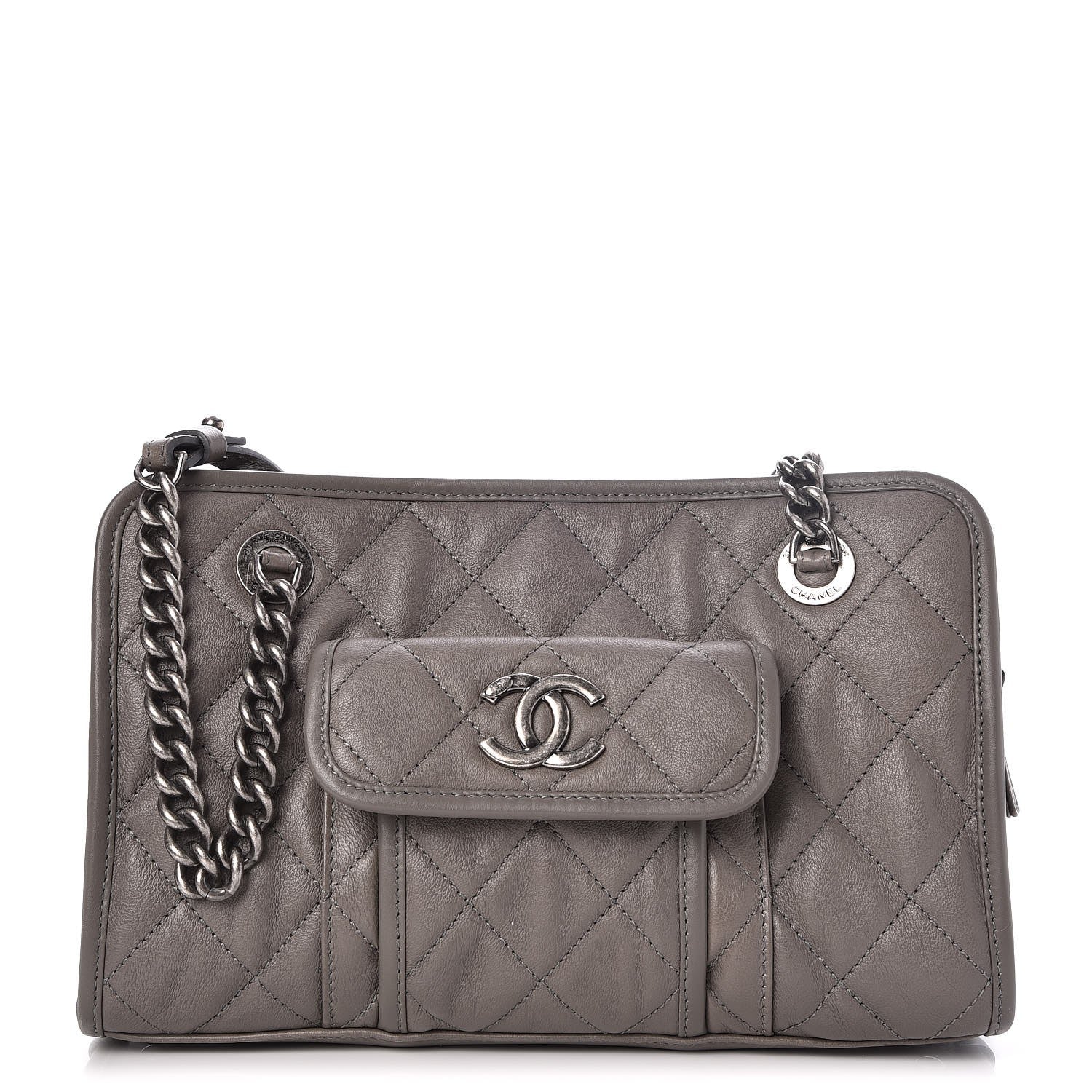 Chanel Calfskin Quilted Small Casual Riviera Zip Shoulder Bag Grey 1 of 8