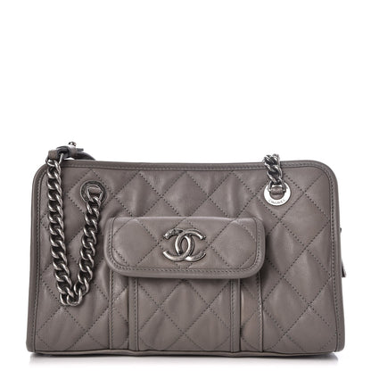 Chanel Calfskin Quilted Small Casual Riviera Zip Shoulder Bag Grey 1 of 8