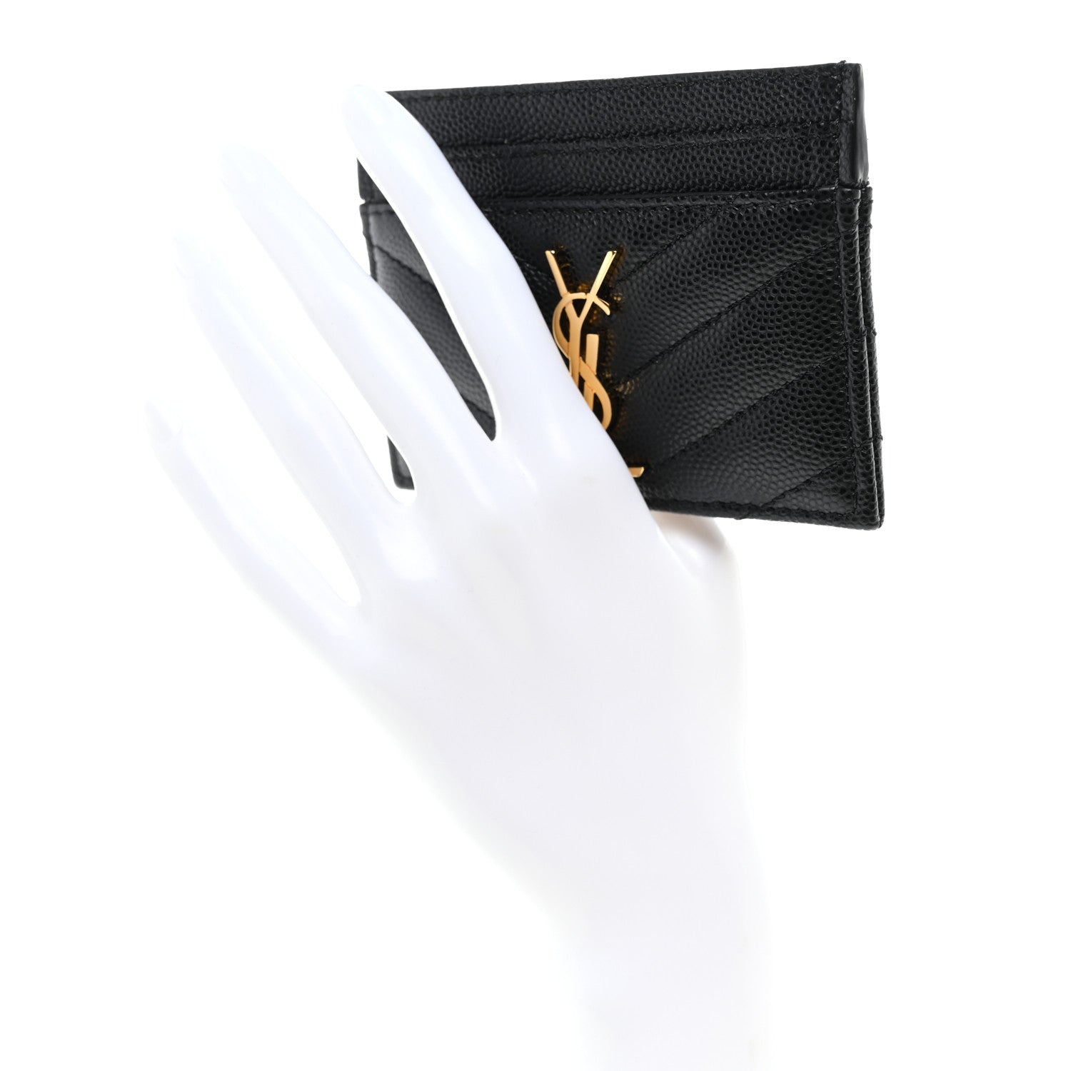 Saint Laurent Grain De Poudre Matelasse Chevron Monogram Credit Card Case Black 2 of 7