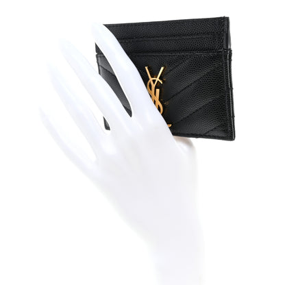 Saint Laurent Grain De Poudre Matelasse Chevron Monogram Credit Card Case Black 2 of 7