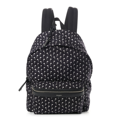 Saint Laurent Canvas Palm Tree Print City Backpack Black White 1 of 9