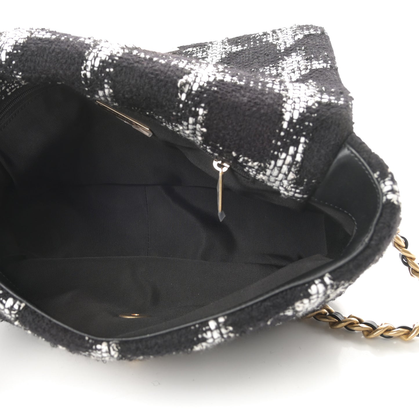 Tweed Quilted Large Chanel 19 Flap Black White
