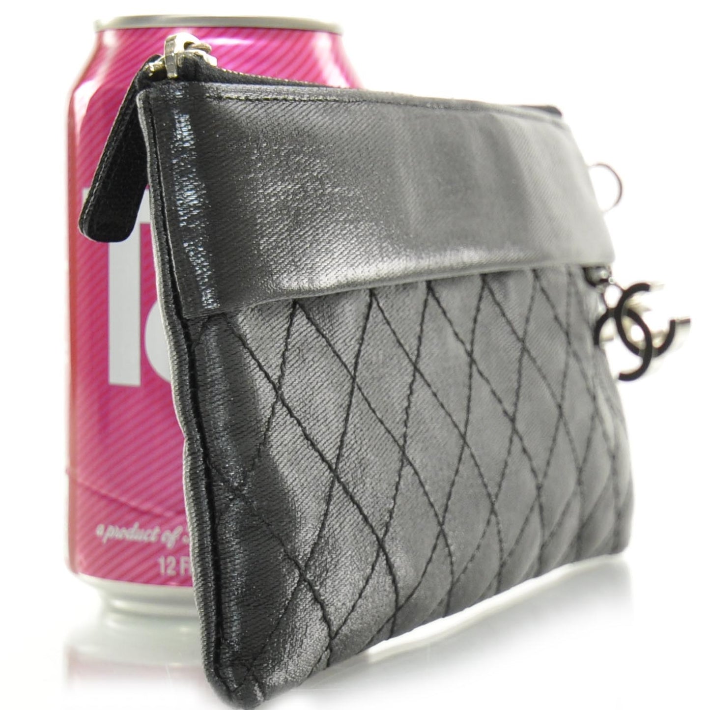 Coated Canvas Quilted Cosmetic Pouch Black