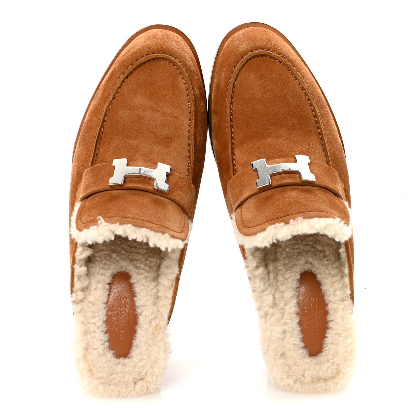 Suede Goatskin Woolskin Flore 60 Mules 38.5 Brun Amourette Ecru