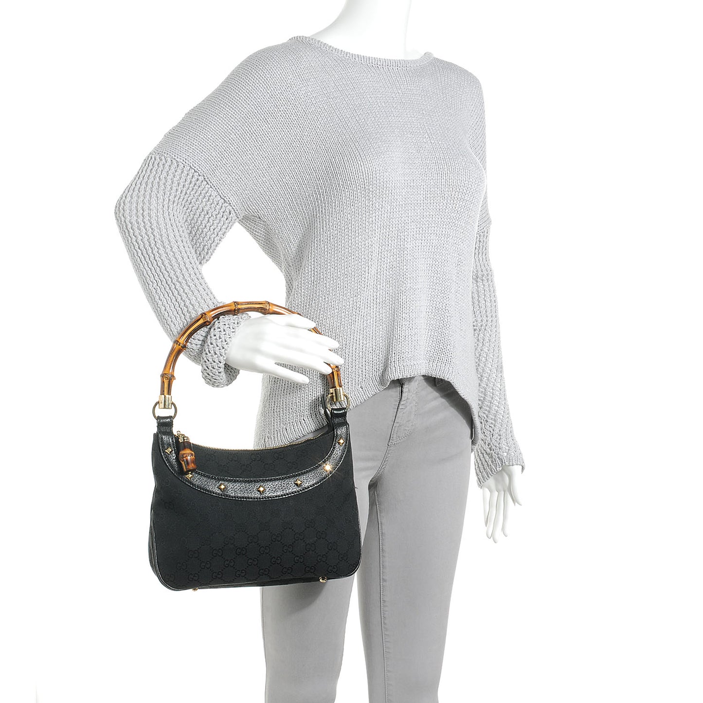 Monogram Anita Bamboo Top Handle Bag Black