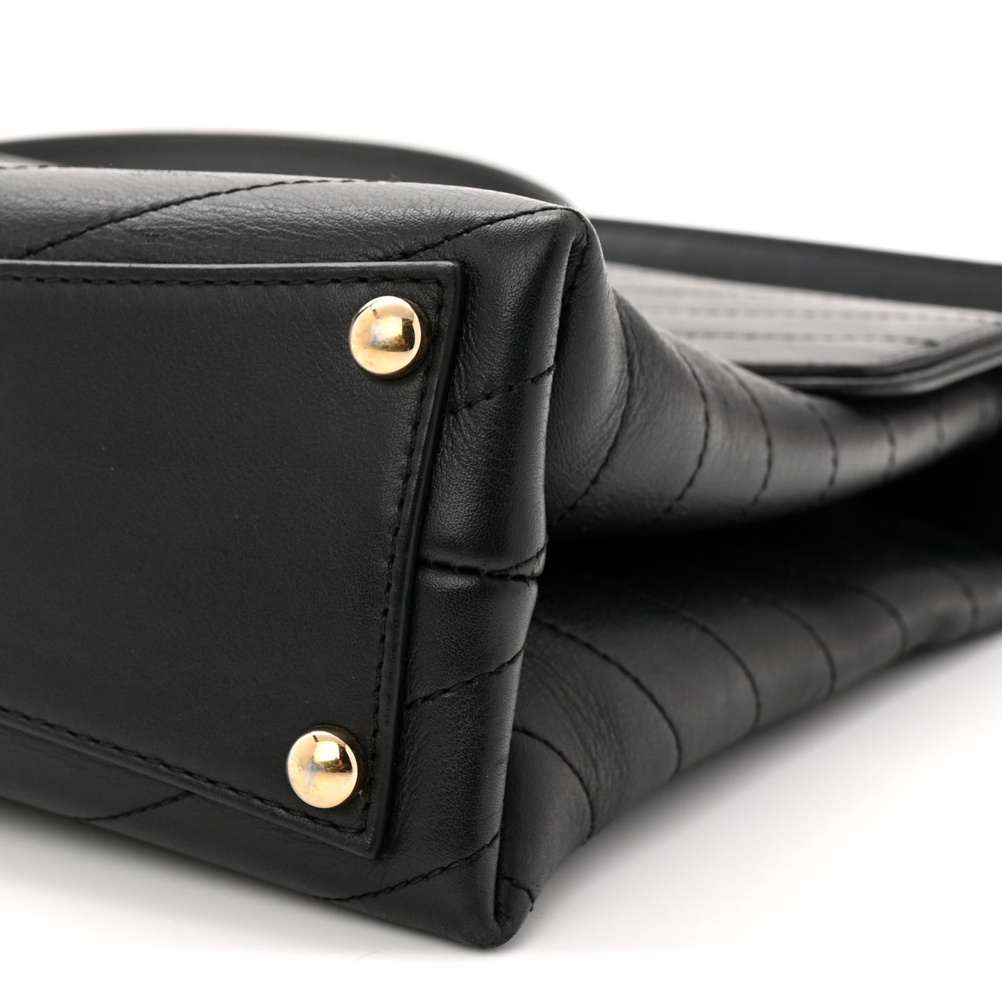 Calfskin Chevron Stitched Medium Coco Flap Bag Black