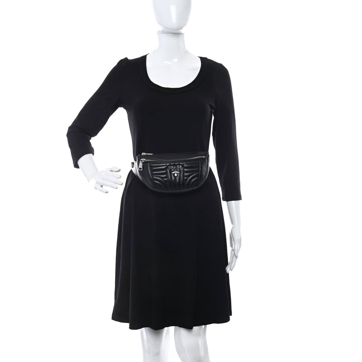 Prada Soft Calfskin Impunture Diagramme Belt Bag Black 2 of 10