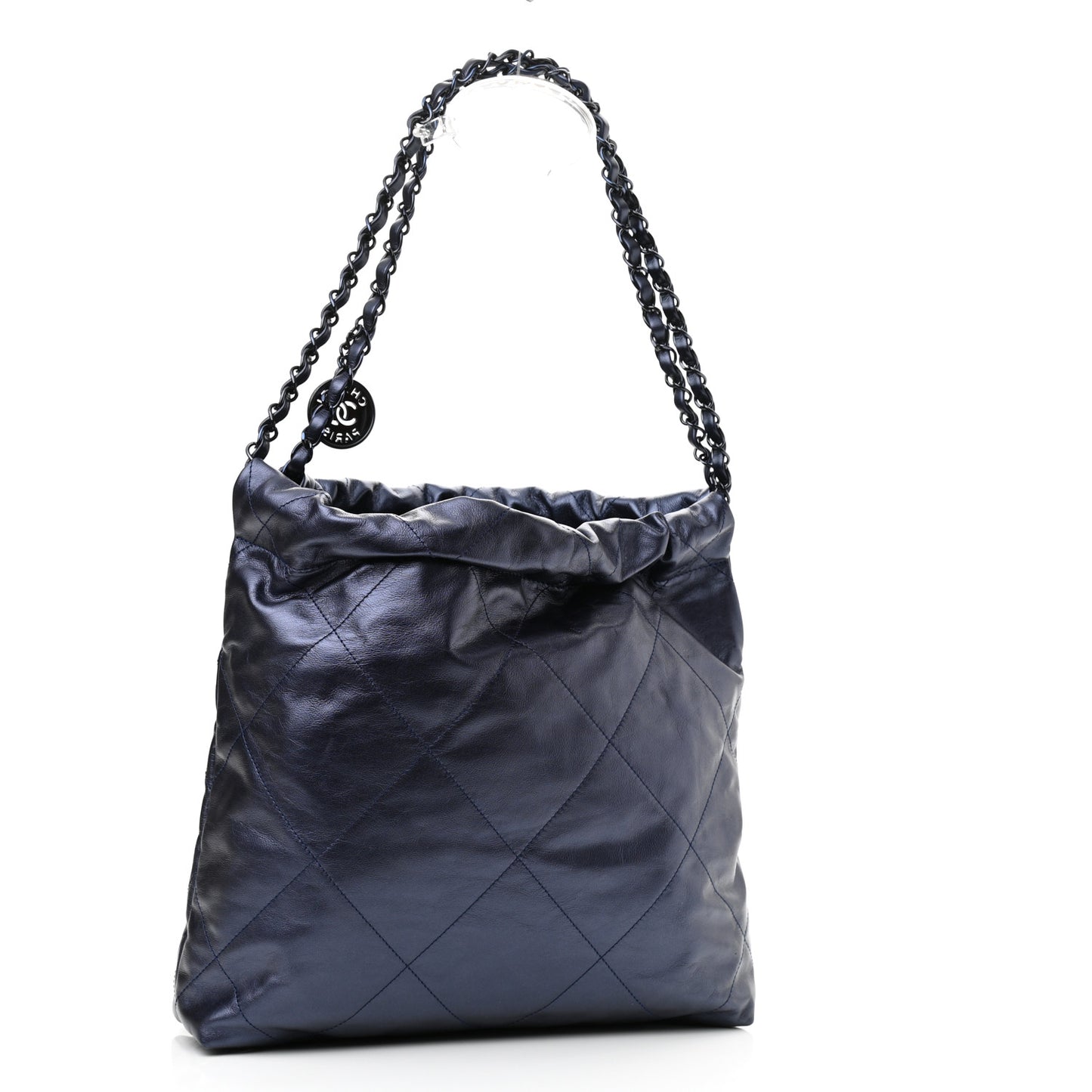 Metallic Calfskin Quilted Small Chanel 22 Navy Blue