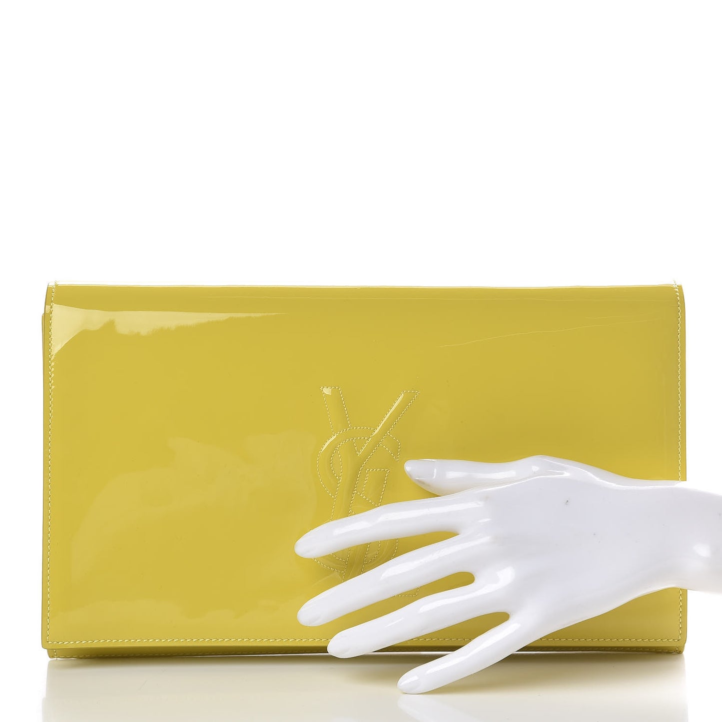 Patent Calfskin Monogram Large Belle De Jour Clutch Yellow
