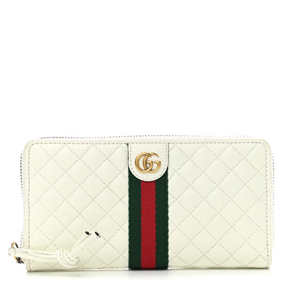 Gucci Calfskin Web Trapuntata GG Zip Around Wallet Off White 1 of 9