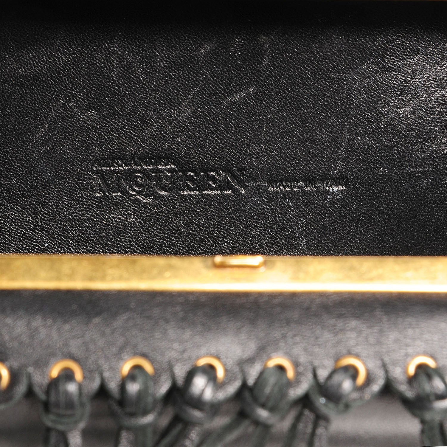 Alexander McQueen Leather Fringe Crystal Skull Box Clutch Black 7 of 10