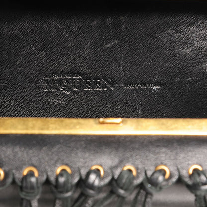 Alexander McQueen Leather Fringe Crystal Skull Box Clutch Black 7 of 10