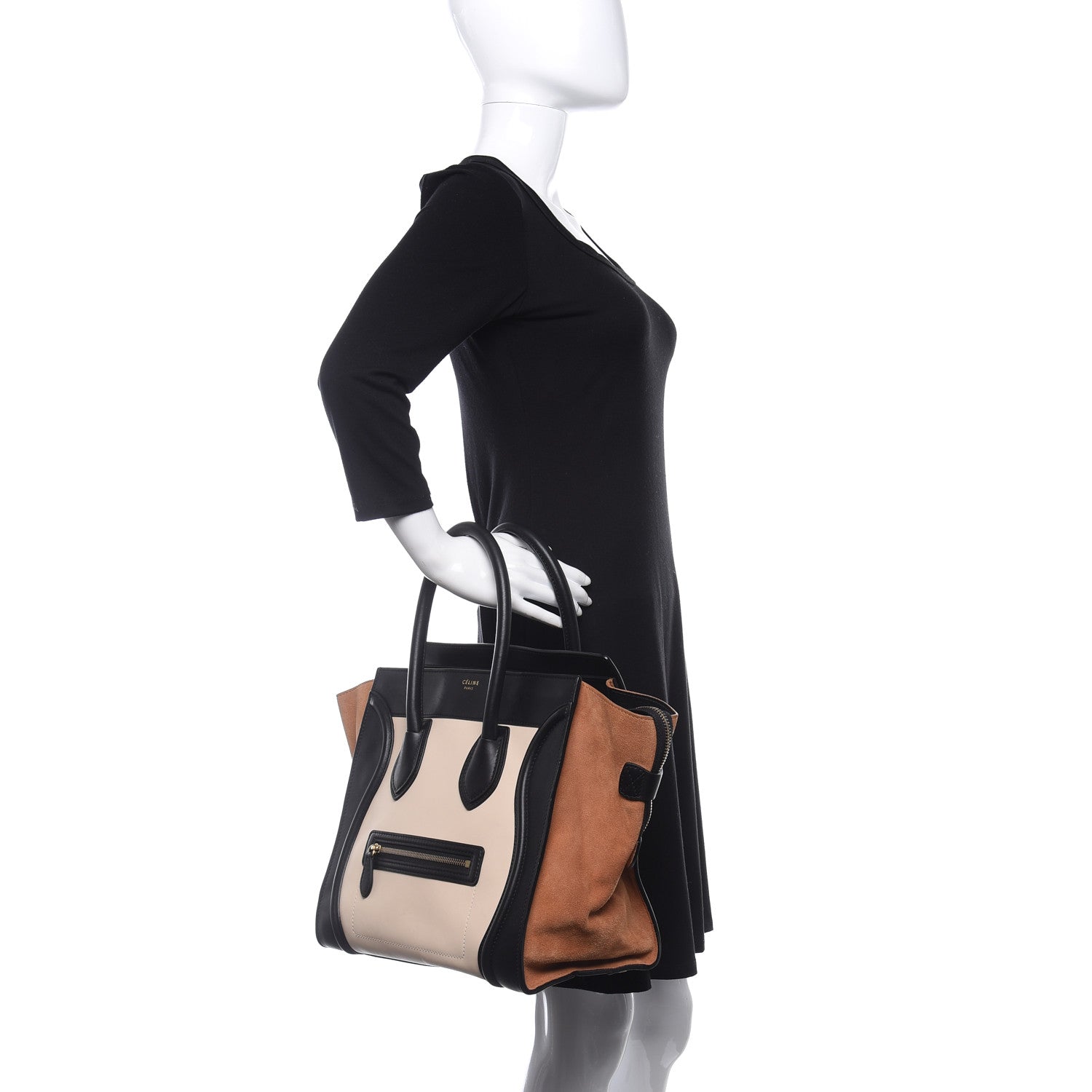 Celine Satin Calfskin Suede Mini Tri-Color Luggage Seashell 2 of 9