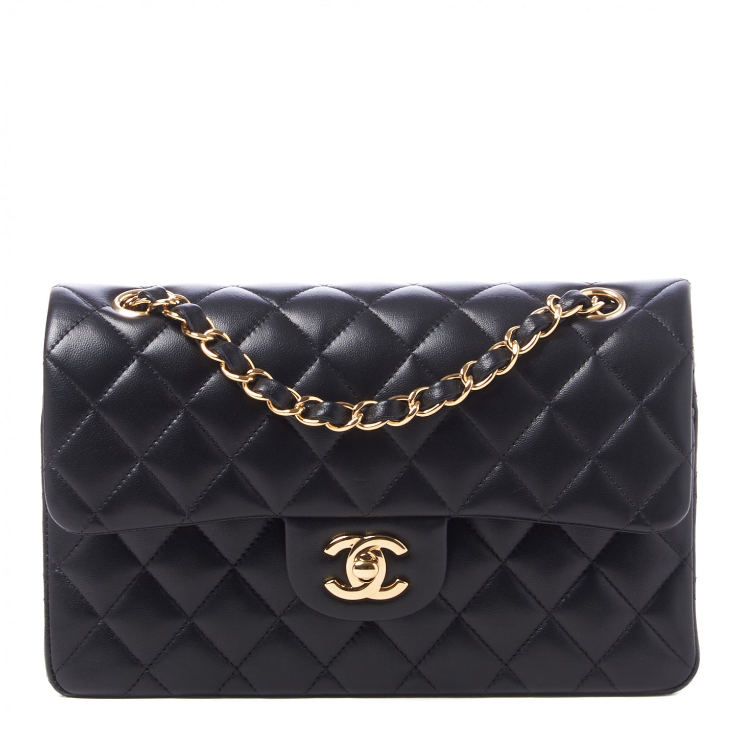 Lambskin Quilted Small Double Flap Black