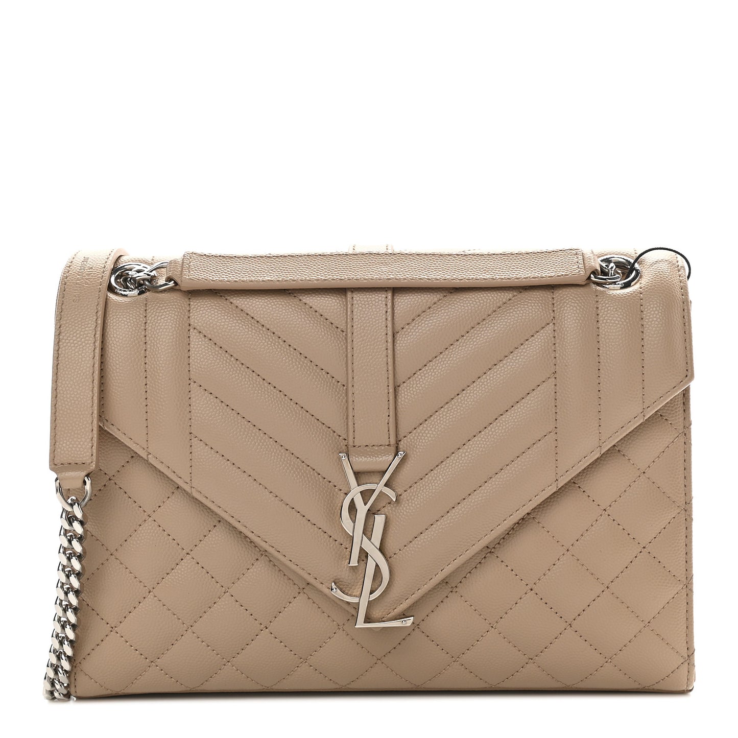 Grain De Poudre Textured Mixed Matelasse Medium Triquilt Monogram Satchel Dark Beige
